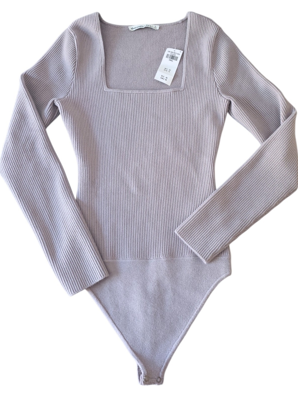 Square Neck Ribbed Long-Sleeve Bodysuit Sweater - Light Mauve